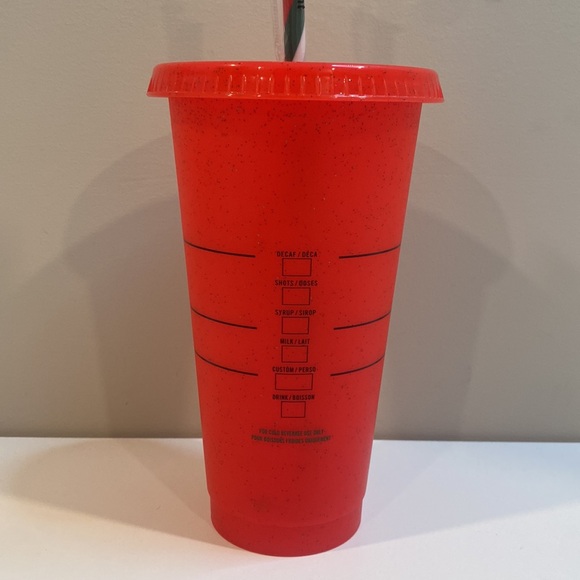 Starbucks 2023 Christmas Holiday Reusable 24oz Red Glitter Cold Cup With Straw - Picture 4 of 6
